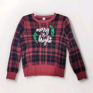 Red Plaid Ugly CHRISTMAS Sweater Merry And Bright Size XL Mistletoe Soft Warm
